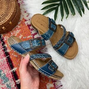 $120 Spring Step L'Artiste Blue Slip On Leather Astra Slide Sandal 37 / 6.5-7
